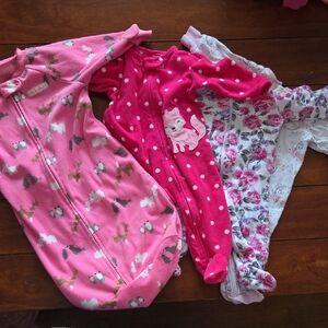Set of Three Baby Sleepers in Pink and Floral